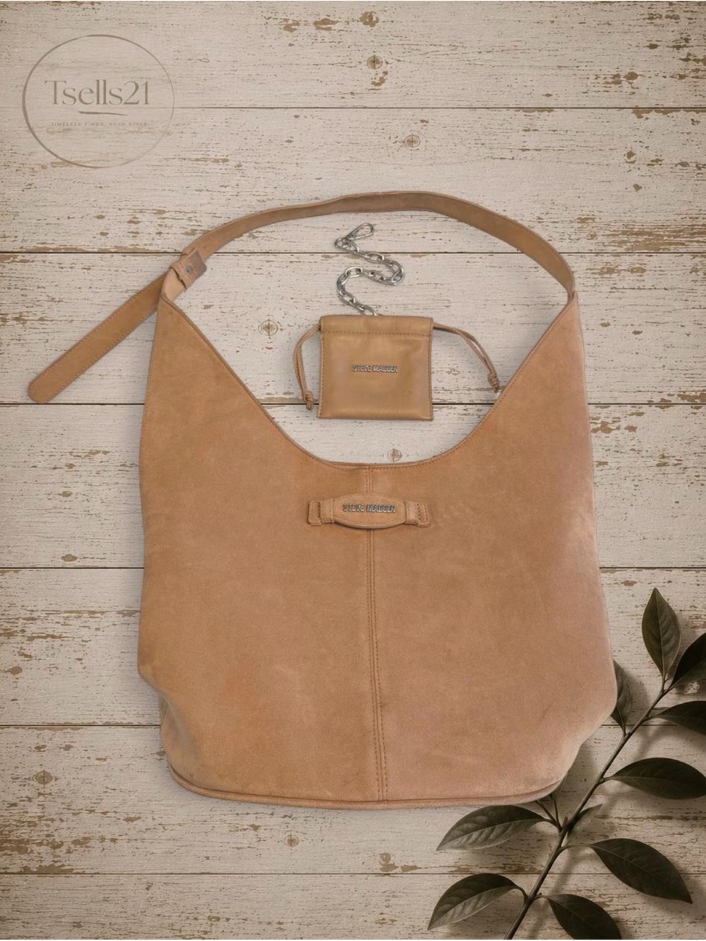 Steve Madden Camel/Tan Niccola Slouchy Suede Hobo Bag + Pouch